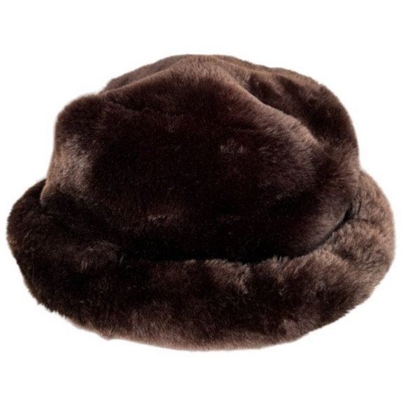 Luxury Fur Bucket Hat Faux Fur Mink Vintage Plush Chocolate Brown Retro One Size - Picture 5 of 15